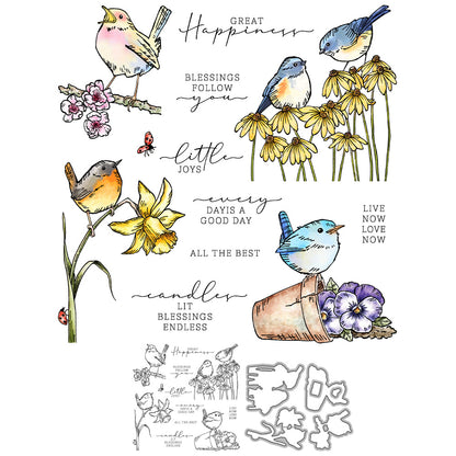 Flowers and Birds Dies & Stamps Set