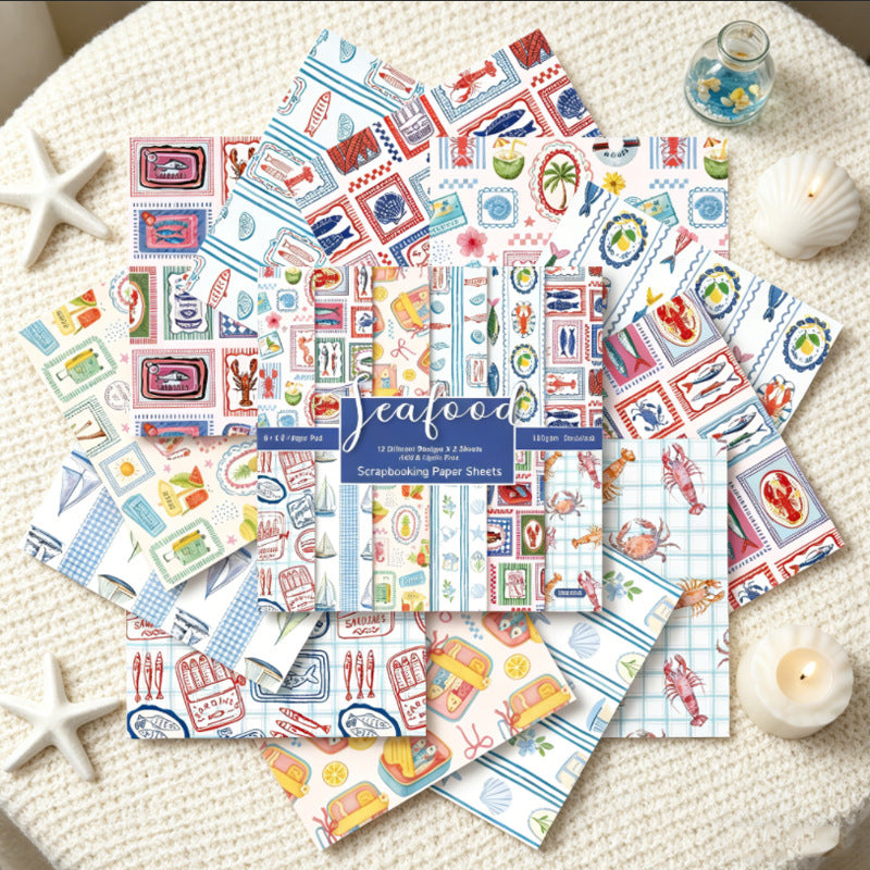 24PCS 6" Seafood Scrapbook Paper & Cardstock