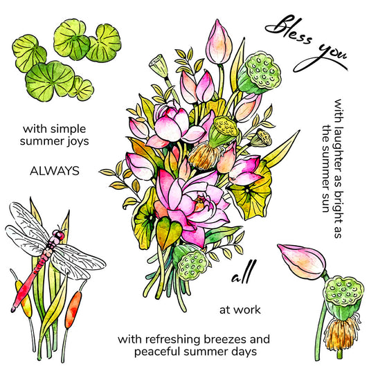 Summer Lotus Flowers Dies & Stamps Set