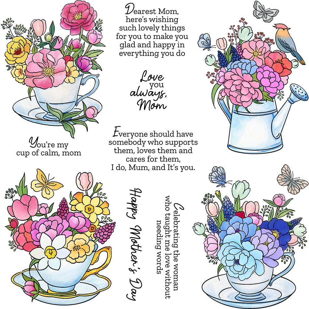 Teacup Flower Cluster Clear Stamps