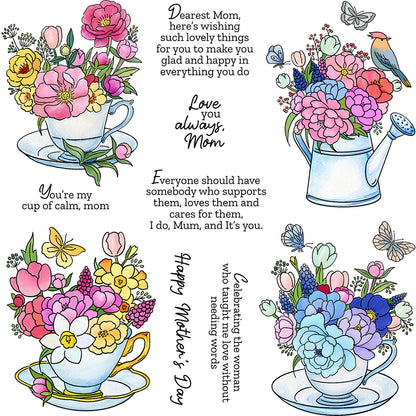 Teacup Flower Cluster Clear Stamps