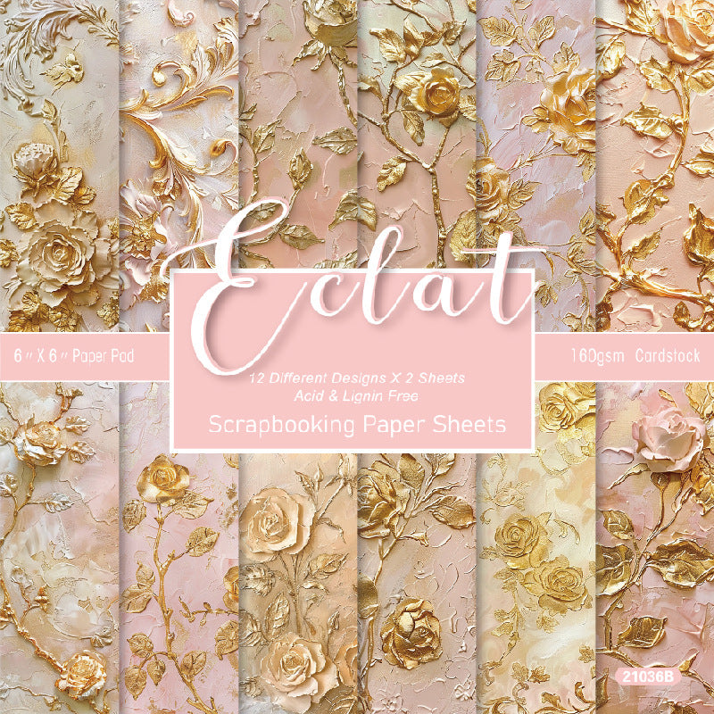24PCS 6" Gold Floral Scrapbook Paper & Cardstock