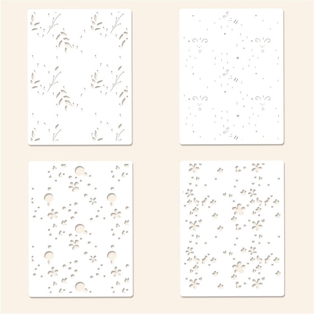 4 PCS Bees and Flowers Pattern DIY Painting Hollow Stencil