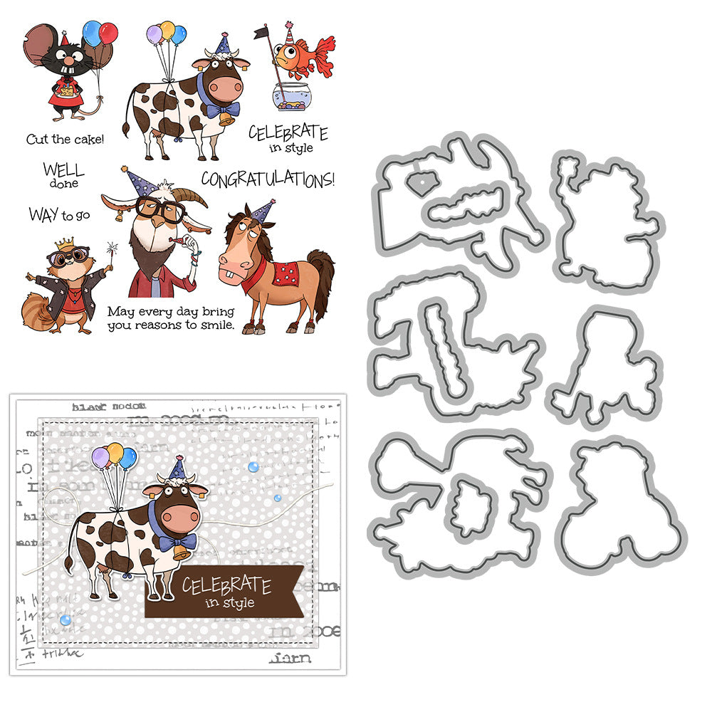 Funny Party Animals Dies & Stamps Set