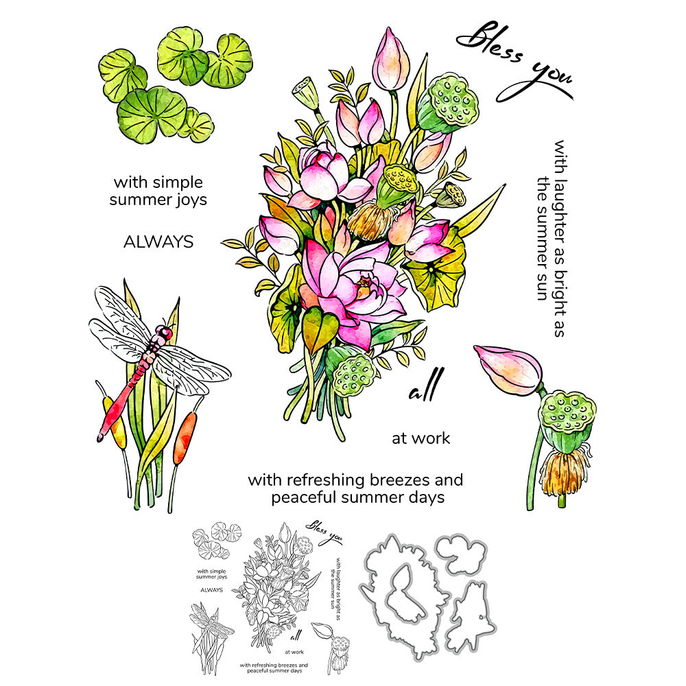 Summer Lotus Flowers Dies & Stamps Set