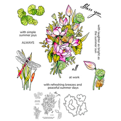 Summer Lotus Flowers Dies & Stamps Set