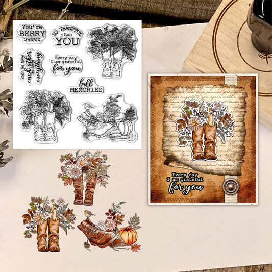 Autumn Flowers and Boots Dies & Stamps Set