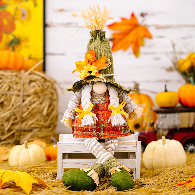 Thanksgiving Maple Leaf Straw Hat Gnome Decorations