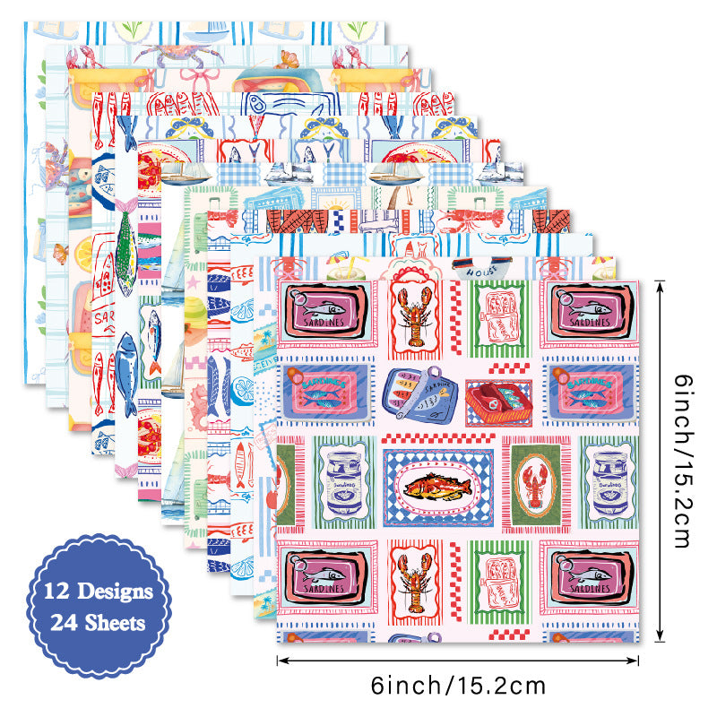 24PCS 6" Seafood Scrapbook Paper & Cardstock