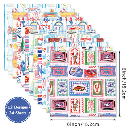 24PCS 6" Seafood Scrapbook Paper & Cardstock