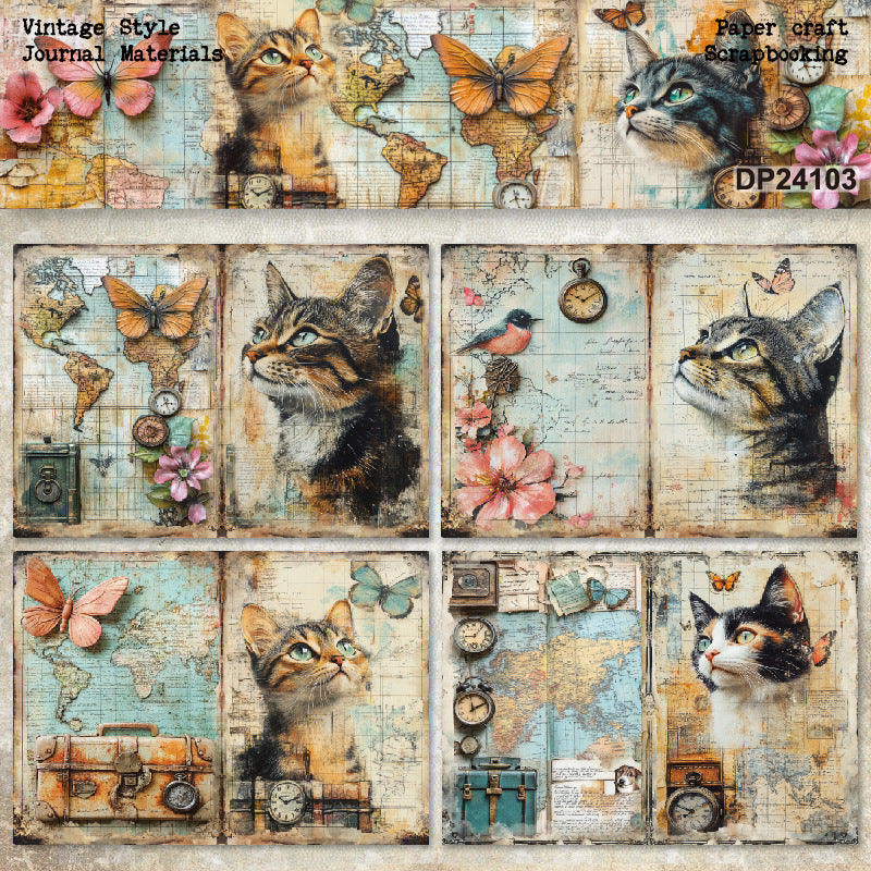 A5 Butterflies and Cats Journal Scrapbook Paper