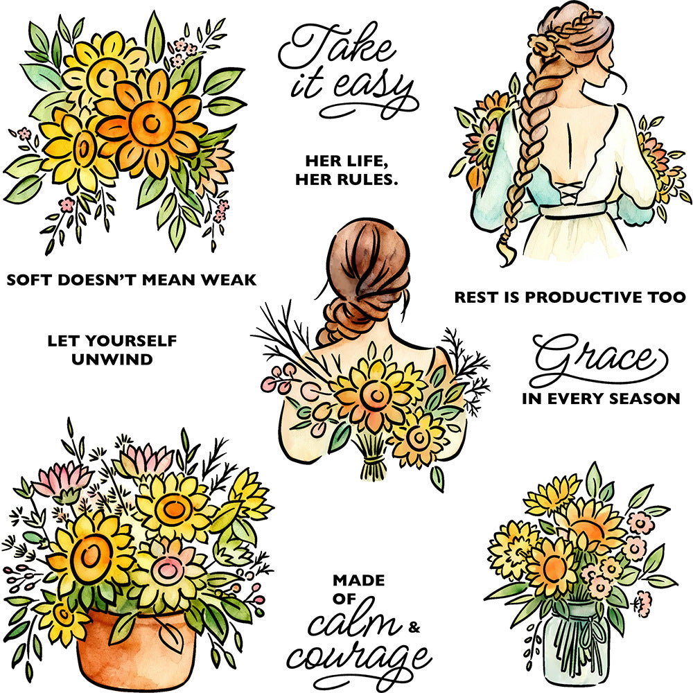 Sunflower Woman Clear Stamps