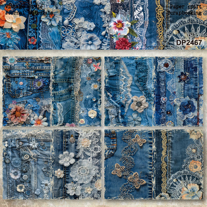 A5 Vintage Patchwork Denim Scrapbook Paper