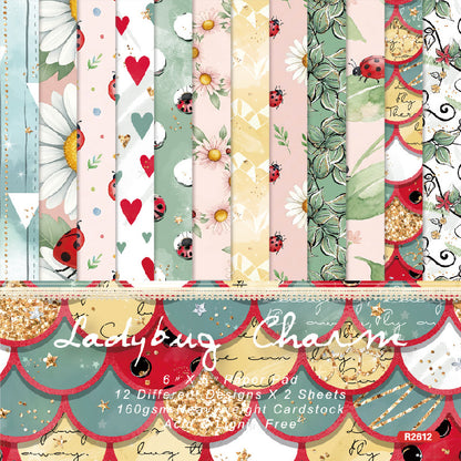 24PCS 6" Ladybug Charm Scrapbook Paper & Cardstock