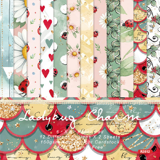 24PCS 6" Ladybug Charm Scrapbook Paper & Cardstock