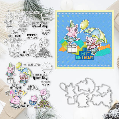 Holiday Greetings Animal Pigs Dies & Stamps Set