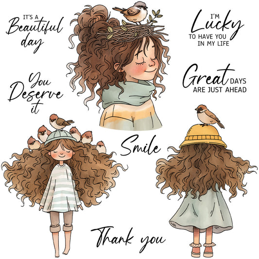Girl with Messy Hair Dies & Stamps Set