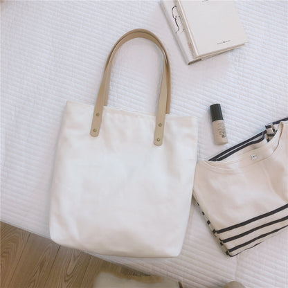 Literary Simple Solid Color Canvas Shoulder Tote Bag