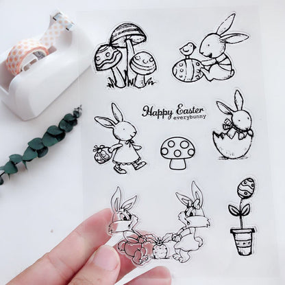 Rabbit Pulling Carrots Clear Stamps