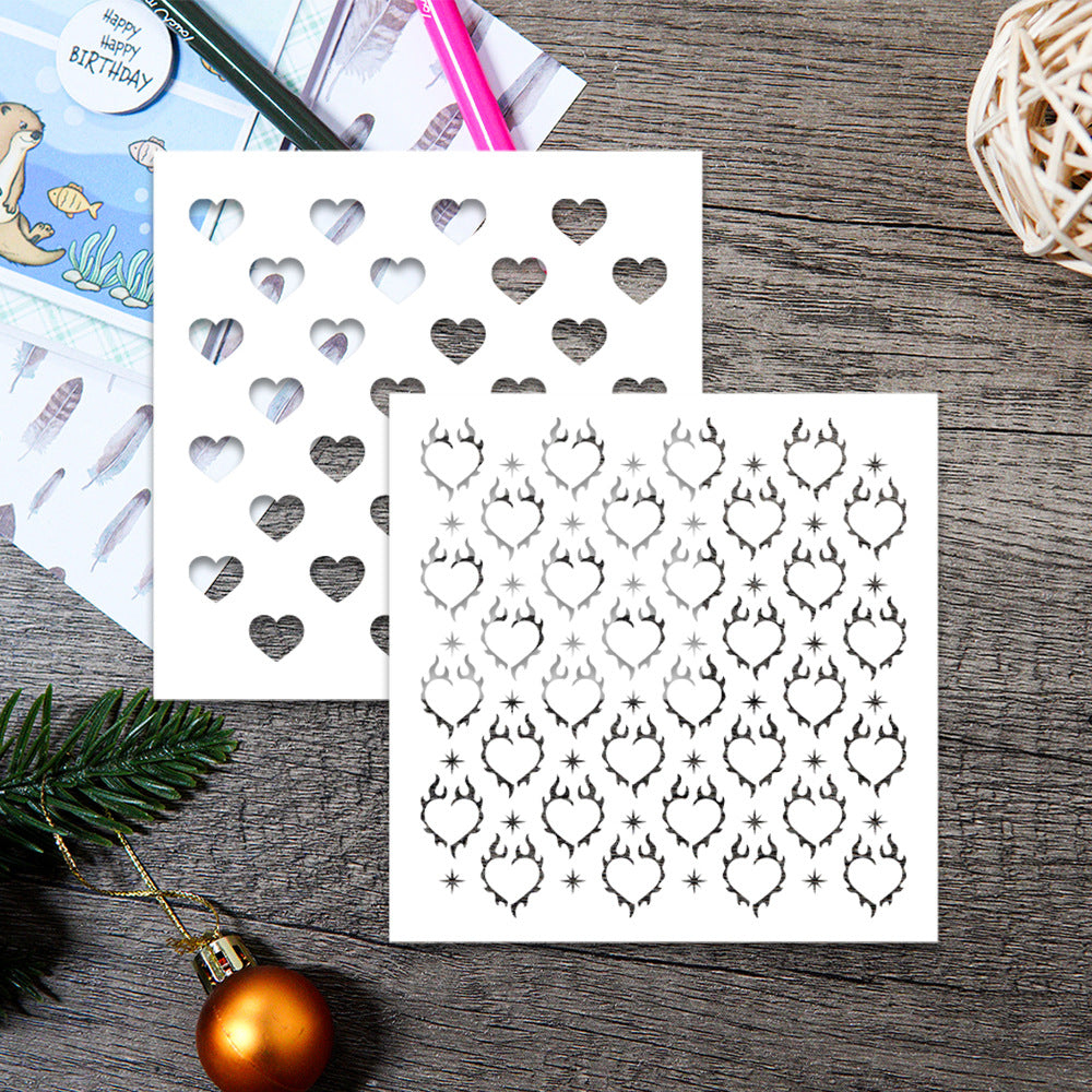 2 PCS Heart Pattern DIY Painting Hollow Stencil