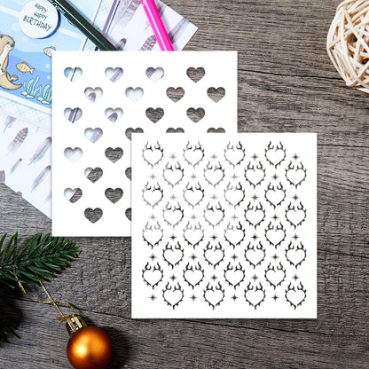 2 PCS Heart Pattern DIY Painting Hollow Stencil