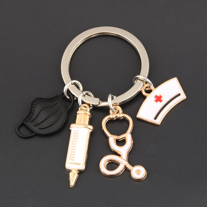 Nurse Doctor Mask Syringe Stethoscope Keychain