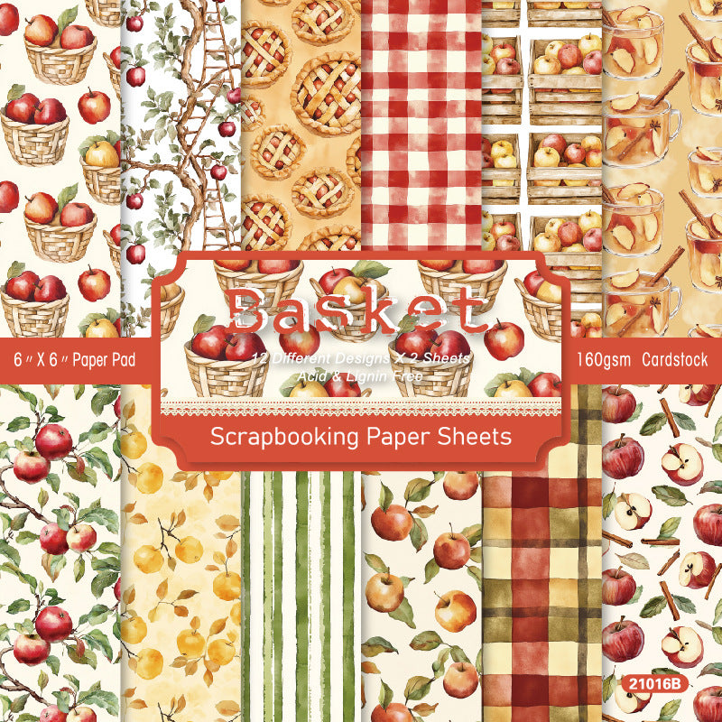 24PCS 6" Basket Scrapbook Paper & Cardstock