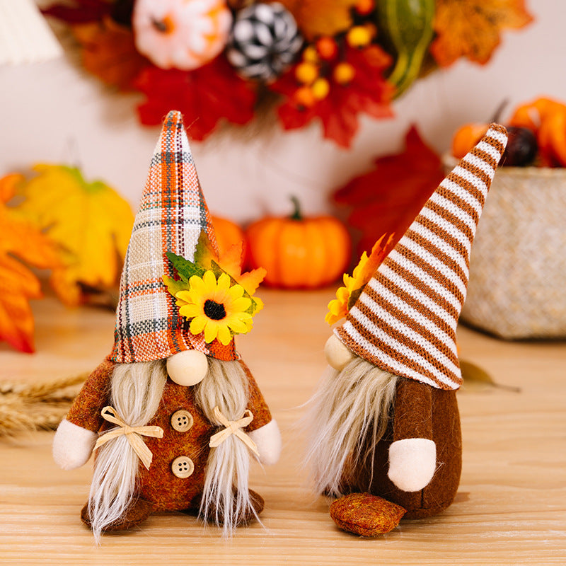 Thanksgiving Plush Doll Decorations with Sunflower Maple Leaves