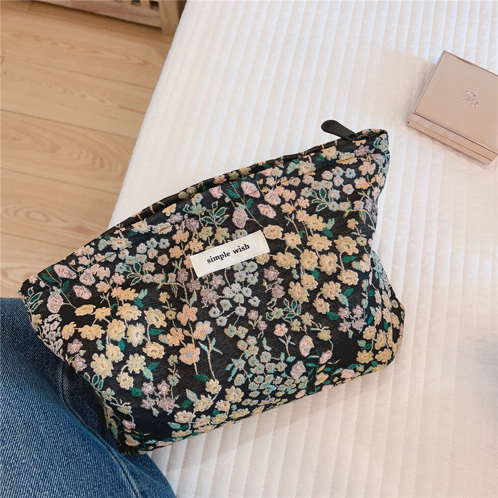 Vintage Floral Jacquard Canvas Cosmetic Bag