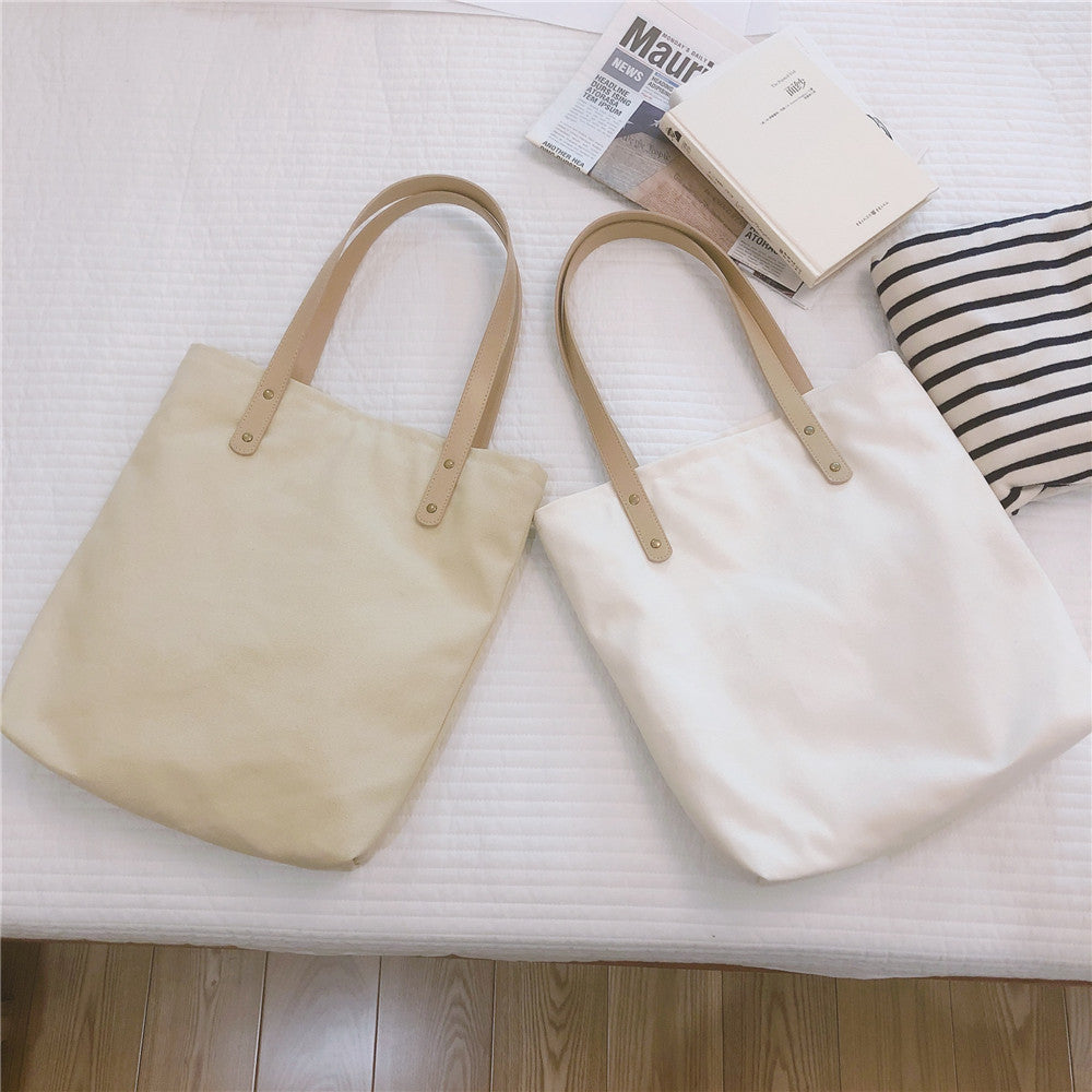 Literary Simple Solid Color Canvas Shoulder Tote Bag