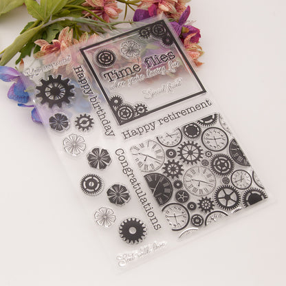 Retro Style Gears DIY Scrapbook Clear Stamps