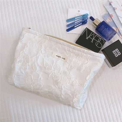 Elegant Large Flower Embossed Cosmetic Bag