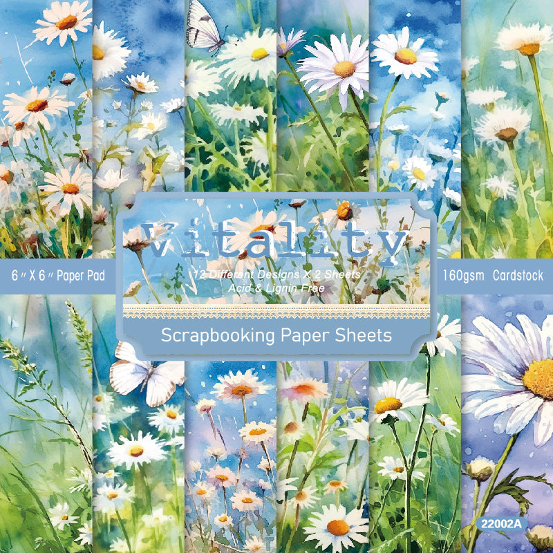 24PCS 6" Vitality Daisies Scrapbook Paper & Cardstock