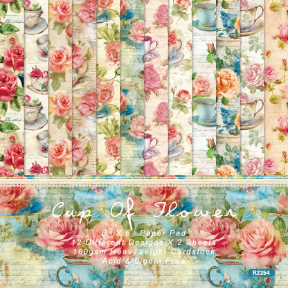 24PCS 6" Cup Of Flower Scrapbook Paper & Cardstock
