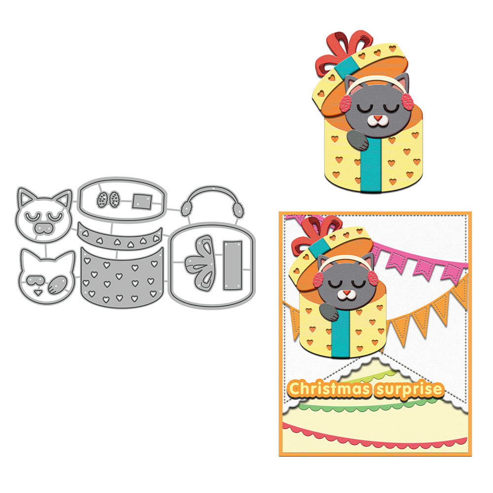 Christmas Kitten Gift Box Metal Cutting Dies