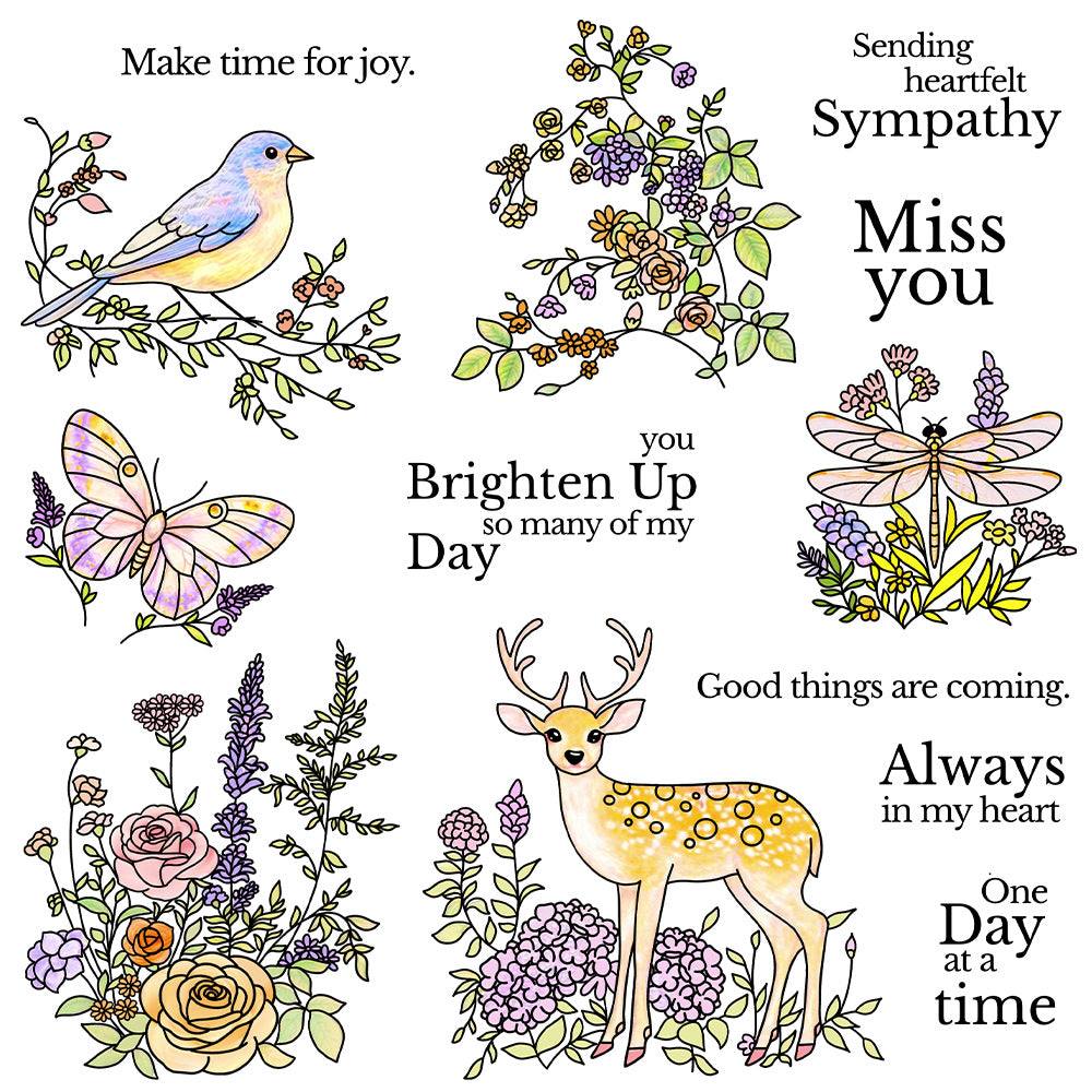 Fresh Flowers and Birds Clear Stamps