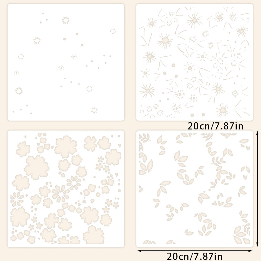 4 PCS Pretty Flowers Pattern DIY Painting Hollow Stencil