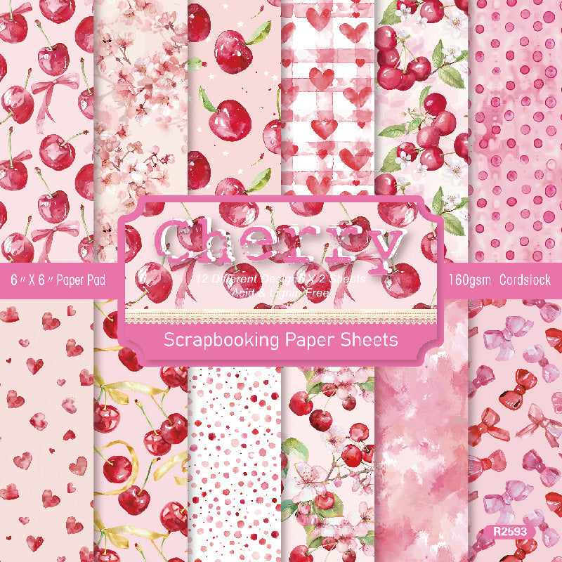 24PCS 6" Cherry Scrapbook Paper & Cardstock