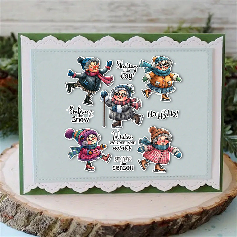 Grandma Skating In Winter Clear Stamps