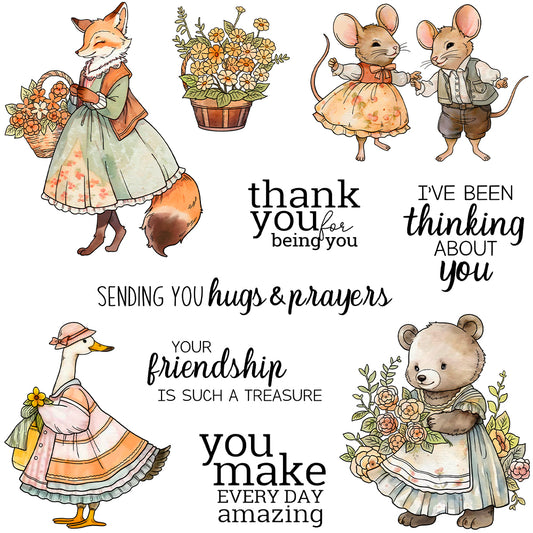 Cute Animals and Flowers Dies & Stamps Set