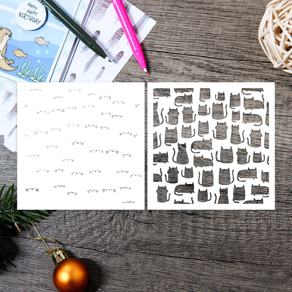 2 PCS Cute Cat Pattern DIY Painting Hollow Stencil