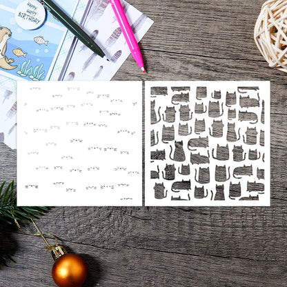 2 PCS Cute Cat Pattern DIY Painting Hollow Stencil