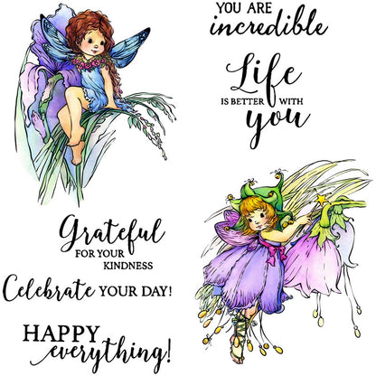 Cartoon Flower Fairy Girl Dies & Stamps Set