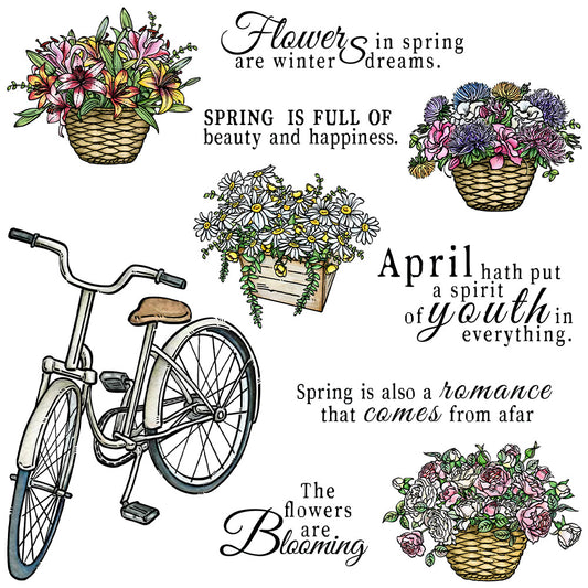 Bicycle Flower Basket Clear Stamps