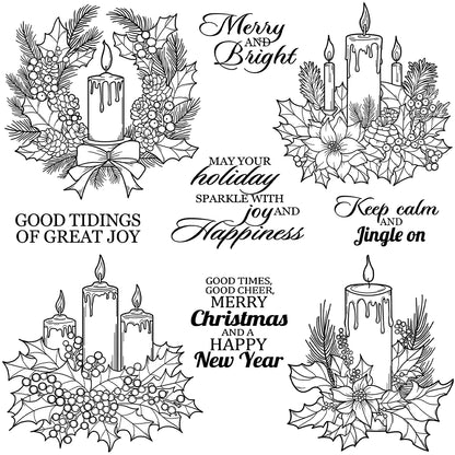 Christmas Candle Pine Leaves Clear Stamps