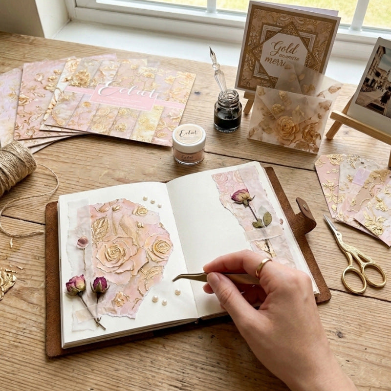 24PCS 6" Gold Floral Scrapbook Paper & Cardstock