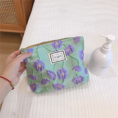 Fresh Embossed Morning Glory Fabric Cosmetic Bag