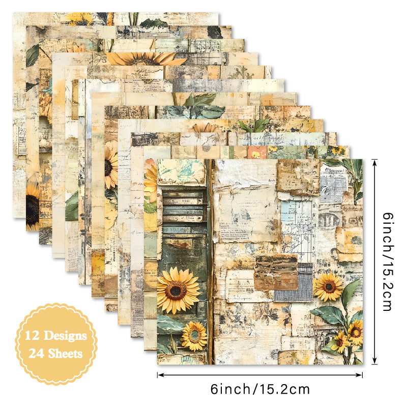 24PCS 6" Sunflower Scrapbook Paper & Cardstock
