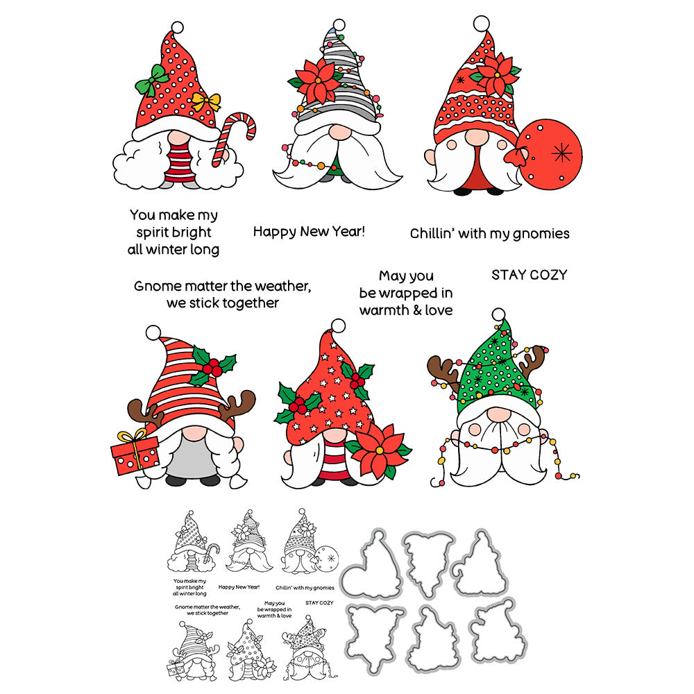 Christmas Cartoon Gnome Dies & Stamps Set