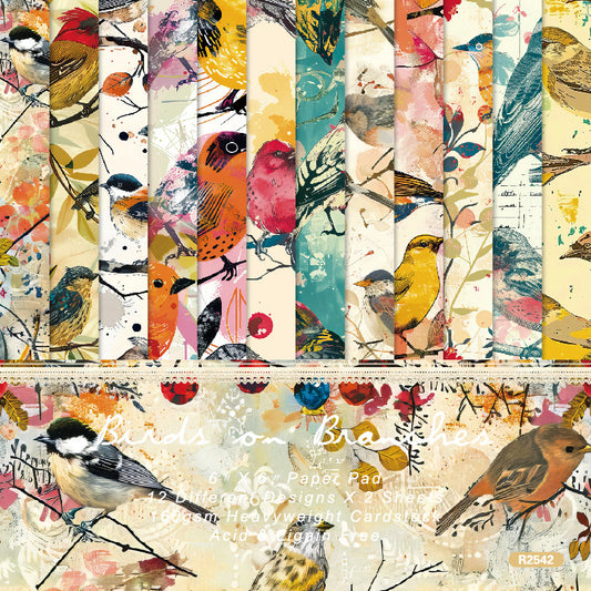 24PCS 6" Birds On Branches Scrapbook Paper & Cardstock